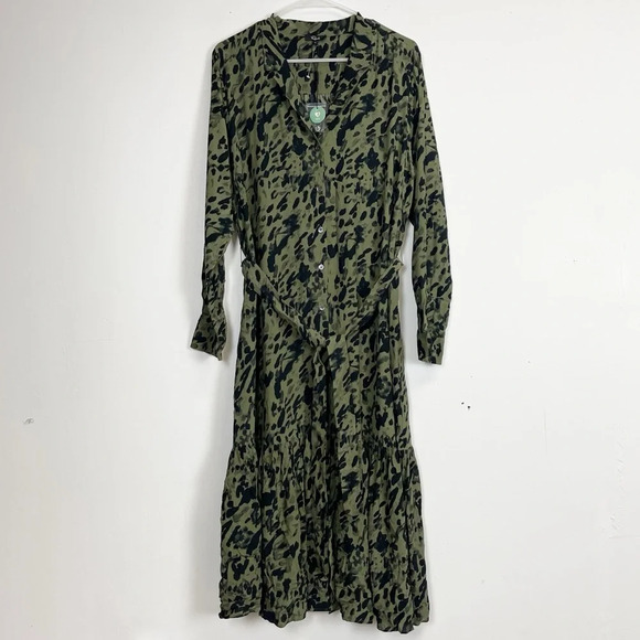 olive green dress summer Olive Floral Button Down 3/4 Sleeve Maternity Midi Dress main image 1